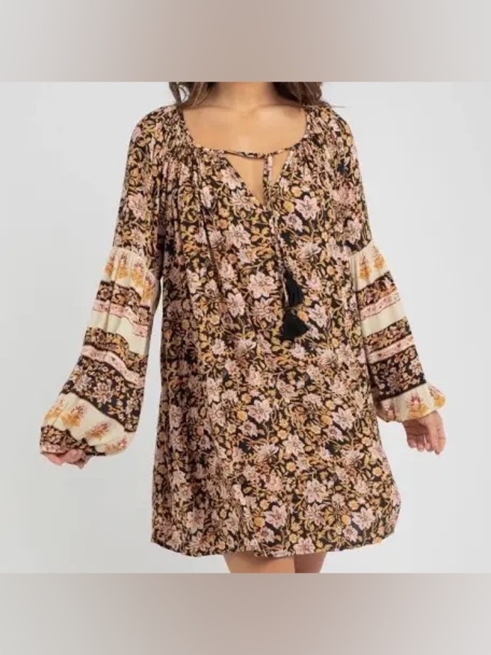 Billabong Boho Floral Long Sleeve Tunic Dress